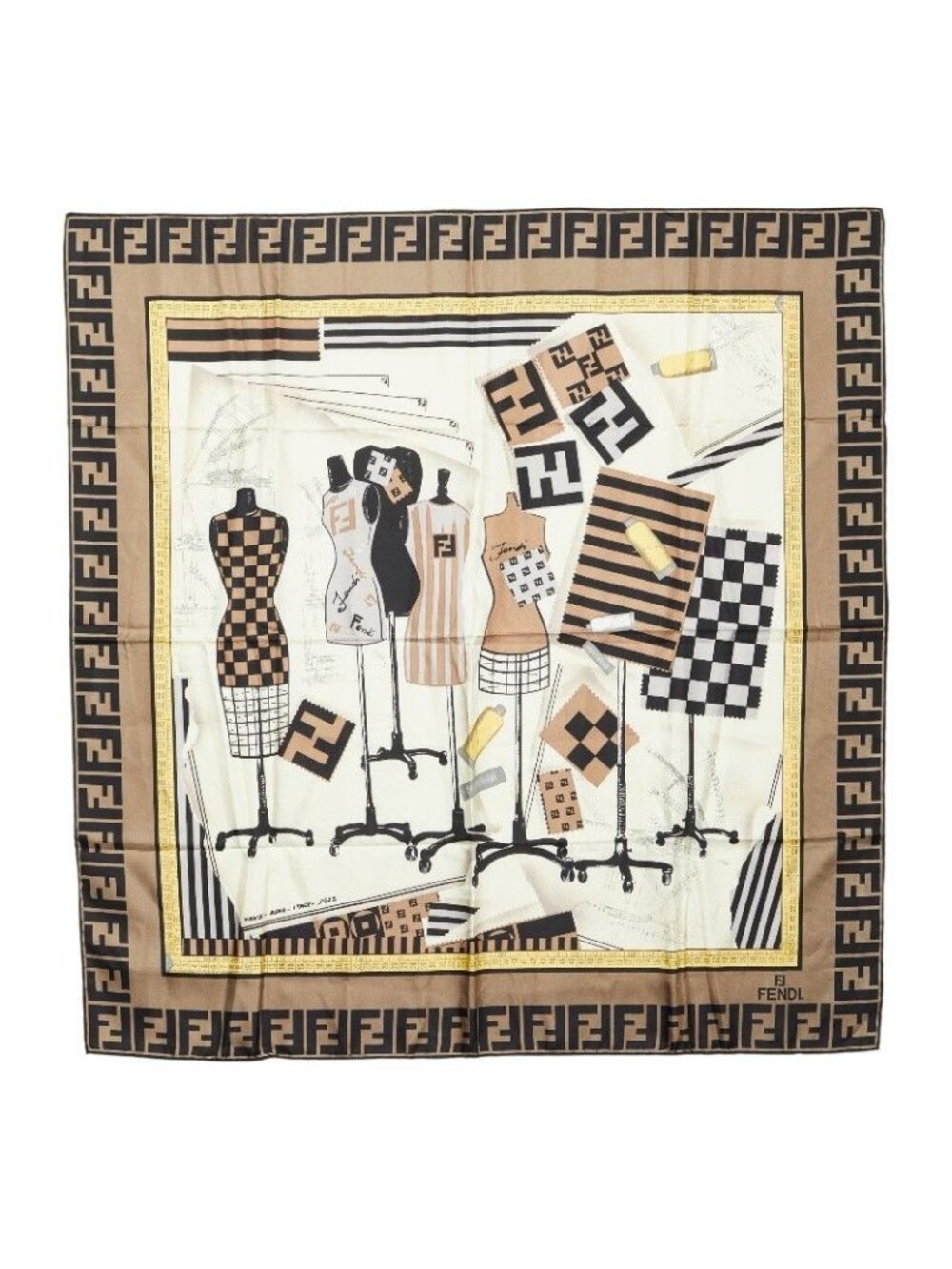 Fendi Zucca Torso Motif Scarf Multicolor Silk